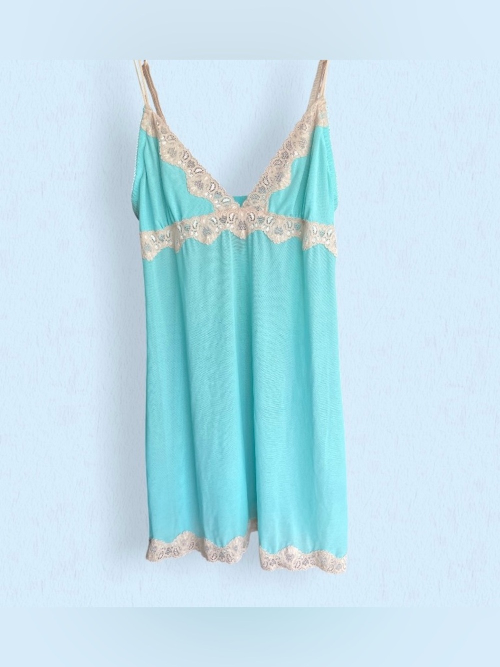 Honeydew Y2K Babydoll Lace Mesh Lingerie Slip Dress in Aqua Blue size S/M